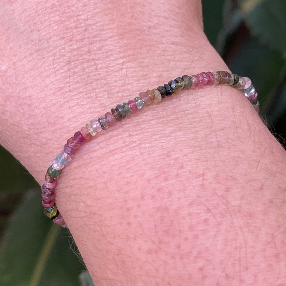 Faceted Multi Color Natural Tourmaline Bead Silve… - image 1